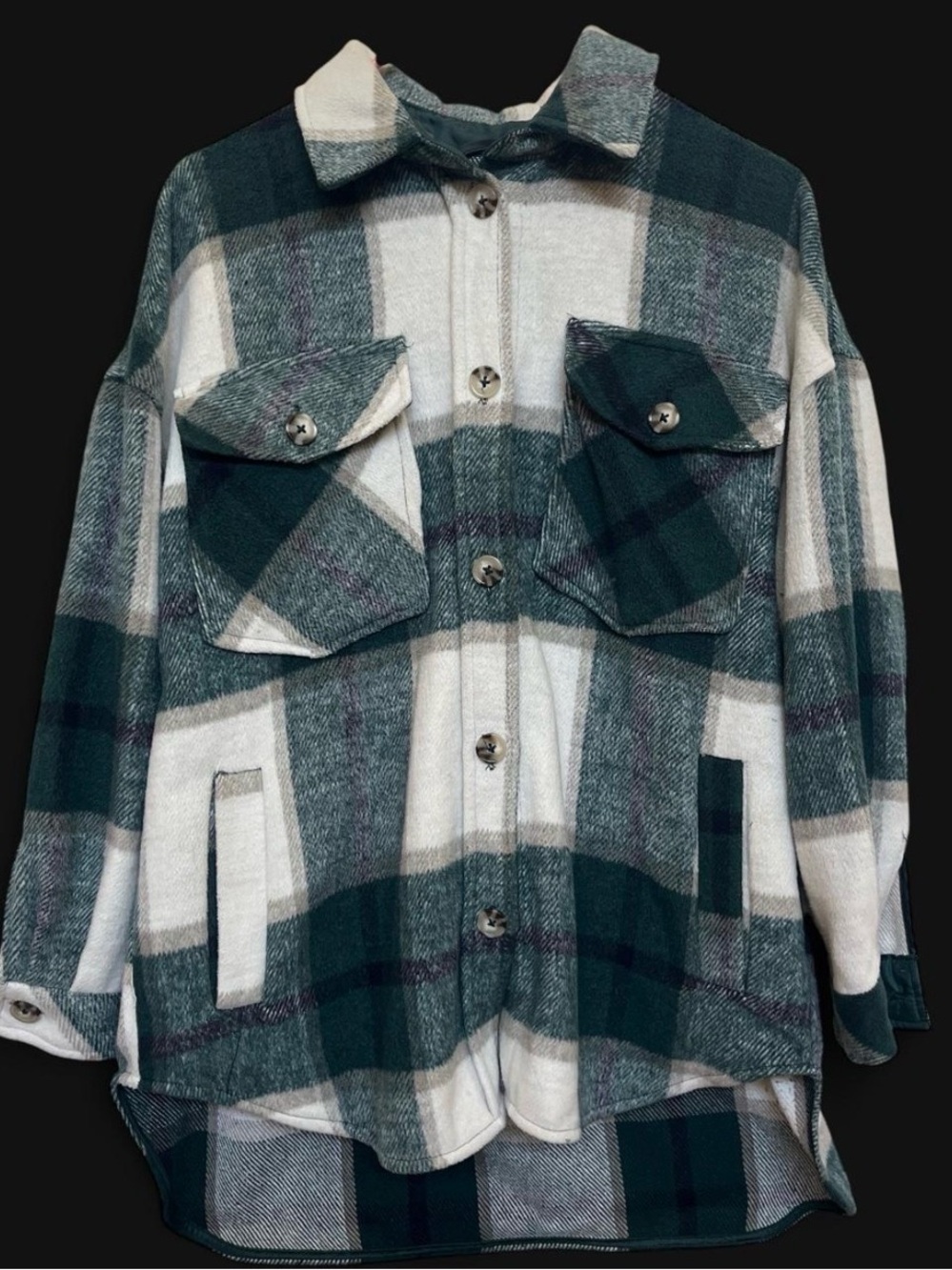 SO Green & White Plaid Utility Shacket